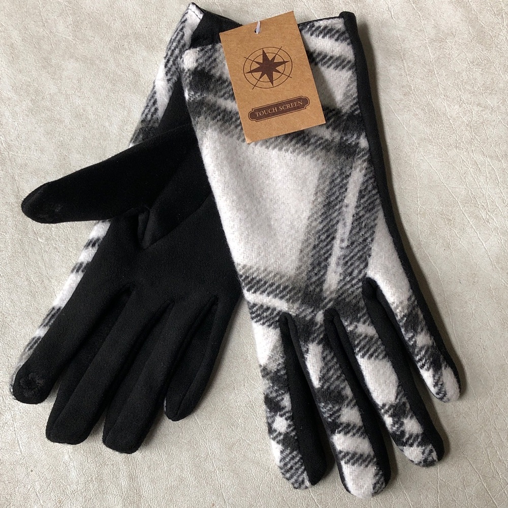 Janes Paul Lady’s Stylish and Warm Black White Plaid Touch Screen Driving Gloves